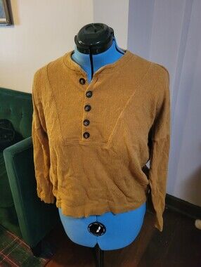 Madewell Texture & Thread Seamed Henley Long Sleeve Pullover Top Womens Medium